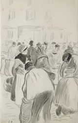 Étude de composition du marché à Pontoise, 1881